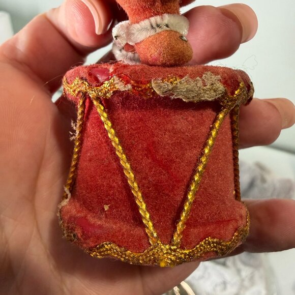 VTG Mr. Christmas Santa Claus Flocked Dancing on Drum Ornament 1972 - Picture 11 of 16